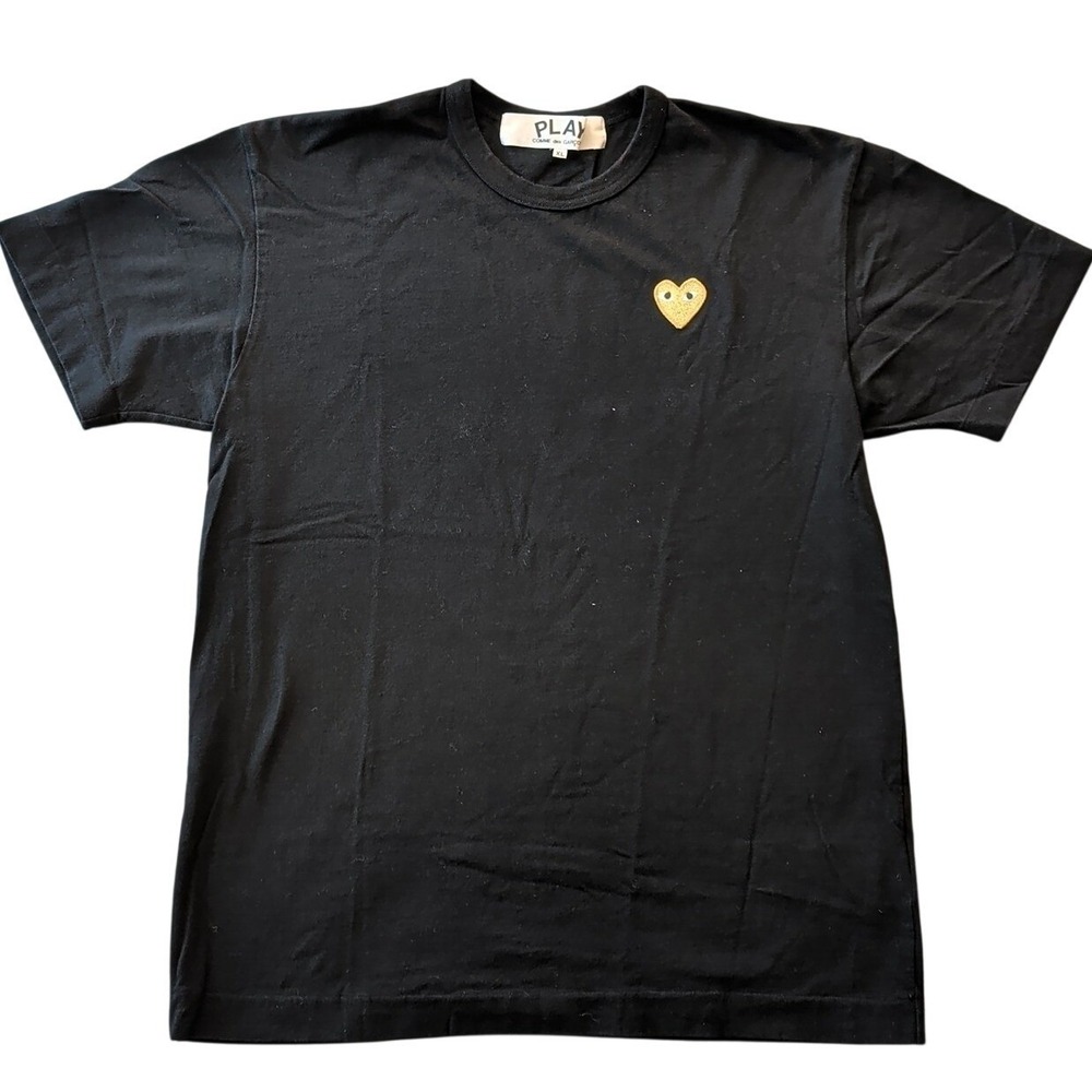 Comme Des Garcons PLAY Gold Heart Logo T-Shirt Black Men's Sz XL